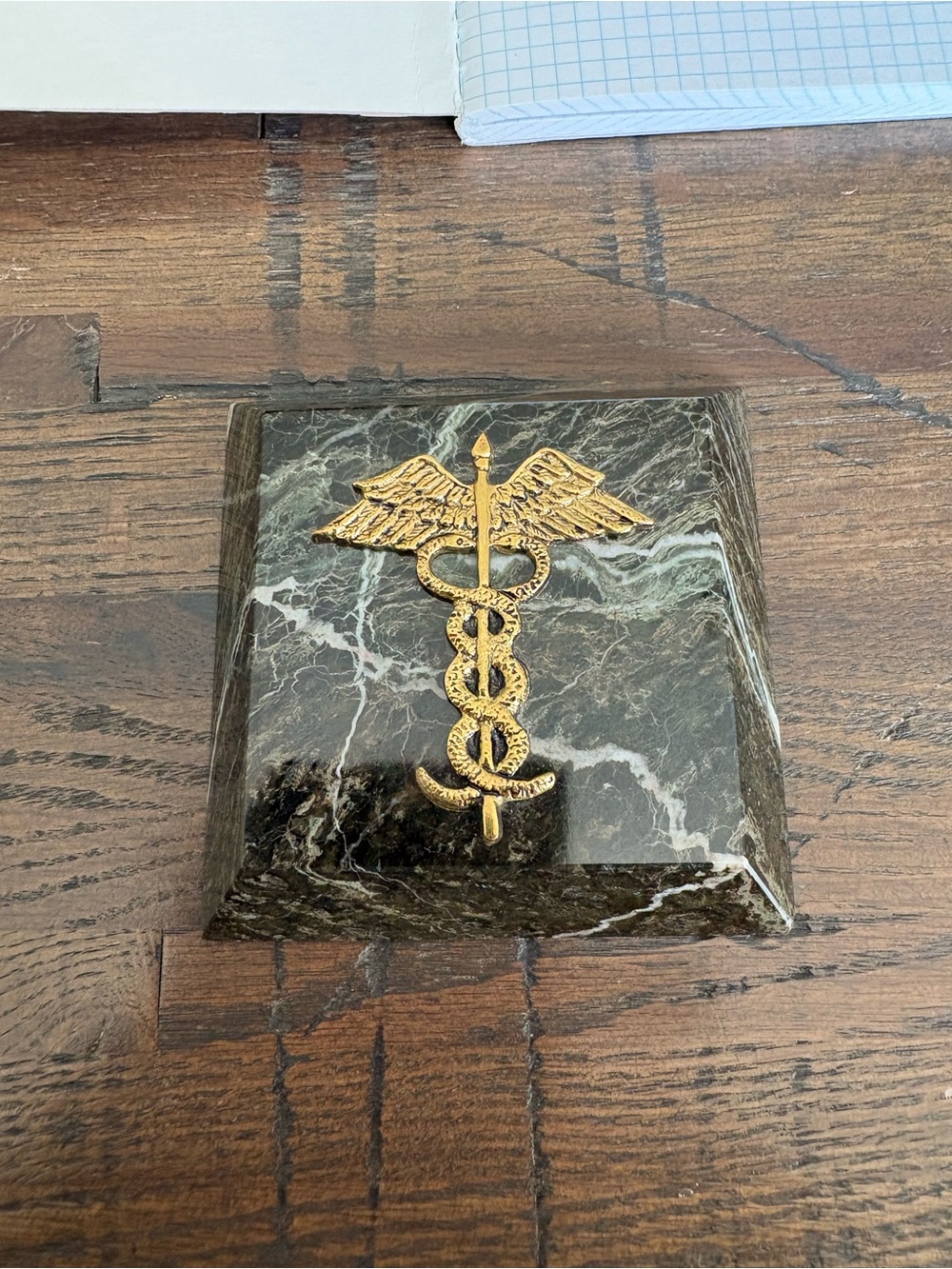Bey-Berk Int’l Gold Caduceus Marble Paperweight
